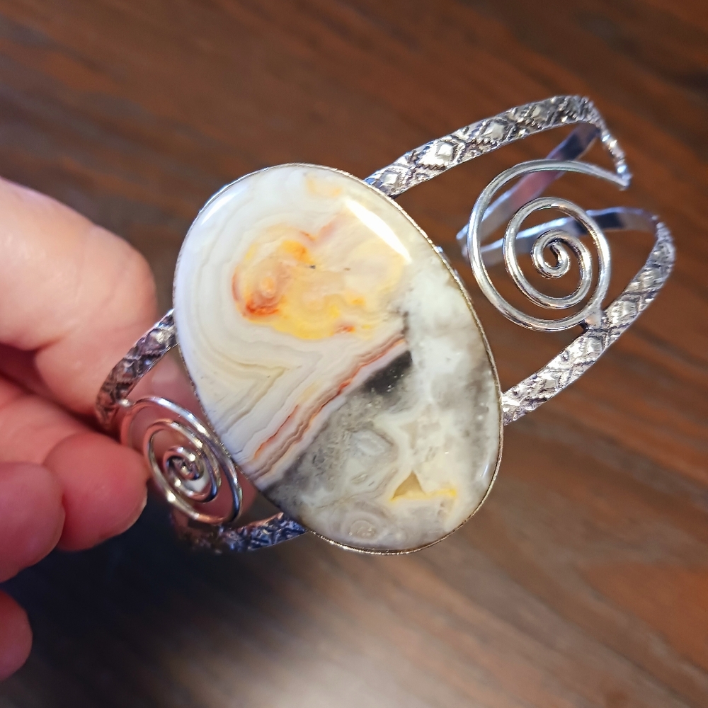 🌾Crazy Lace Agate Cuff, Sterling Silver Overlay